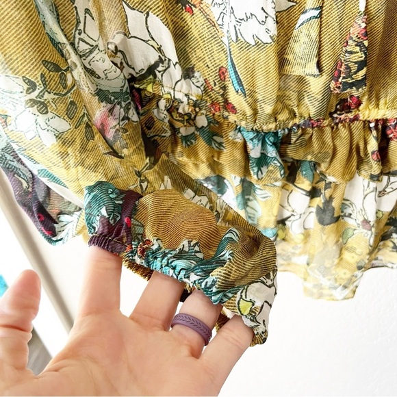 ANTHROPOLOGIE Hemant & Nandita Keysyone Blouse in Green Floral 100% Silk M - Picture 5 of 9